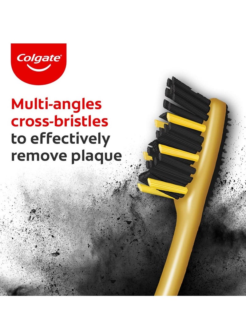كولجيت فرشاة أسنان كولجيت زيجزاج اليدوية متوسطة الشعيرات بالفحم للبالغين - 4 قطع، تزيل الجراثيم بين الأسنان، منظف ناعم للسان - Image 3