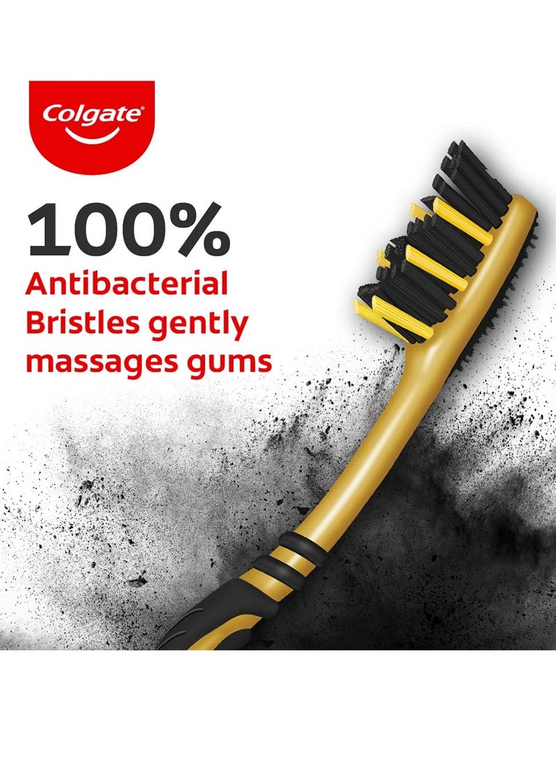 كولجيت فرشاة أسنان كولجيت زيجزاج اليدوية متوسطة الشعيرات بالفحم للبالغين - 4 قطع، تزيل الجراثيم بين الأسنان، منظف ناعم للسان - Image 4