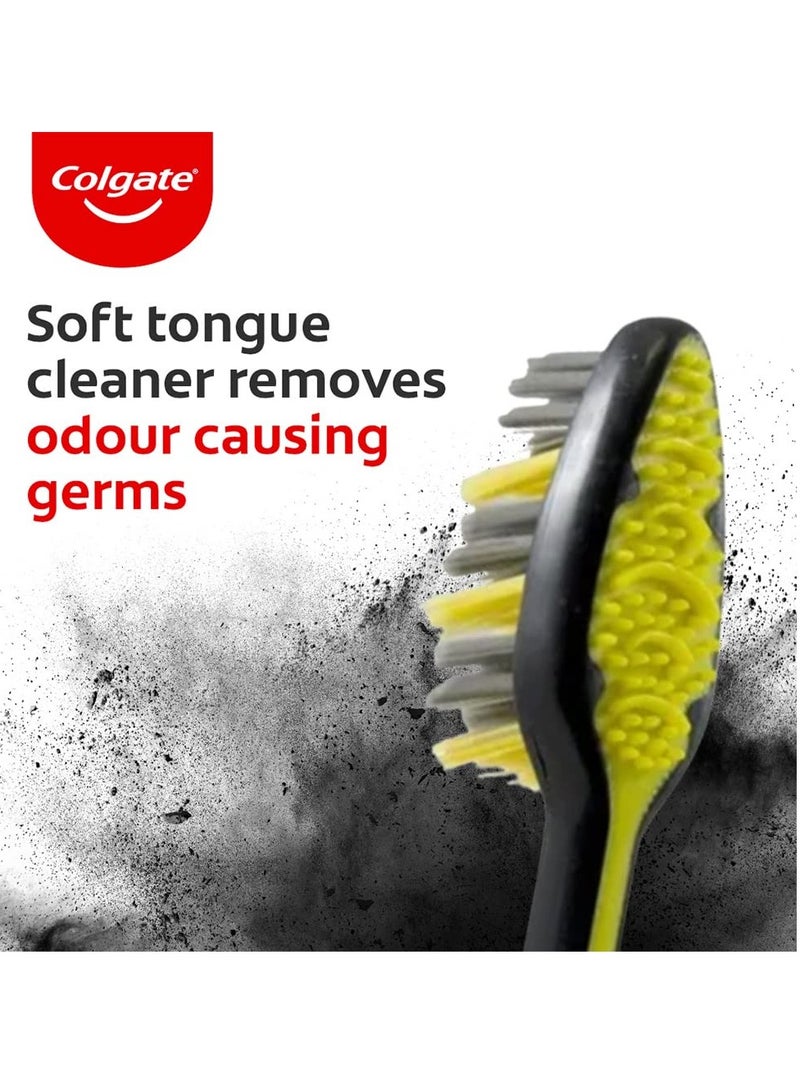 كولجيت فرشاة أسنان كولجيت زيجزاج اليدوية متوسطة الشعيرات بالفحم للبالغين - 4 قطع، تزيل الجراثيم بين الأسنان، منظف ناعم للسان - Image 5