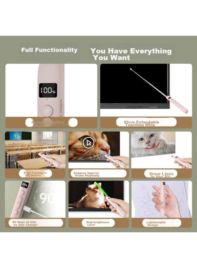 Oubai T10s Ppt Presenter Remote For Teachers, Extendable Teaching Pointer With Laser Pen For Led Screens, Suitable For Online Cl, With Flying Mouse Function, Air Drawing, Countdown Timer, Magnifier, Pink And Green Light - Image 3