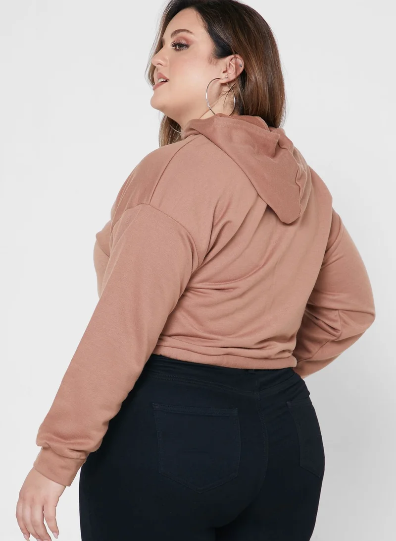 I Saw It First Curve Drawstring Detail Zipped Hoodie
