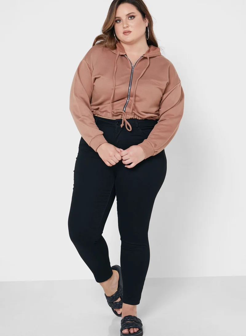 I Saw It First Curve Drawstring Detail Zipped Hoodie
