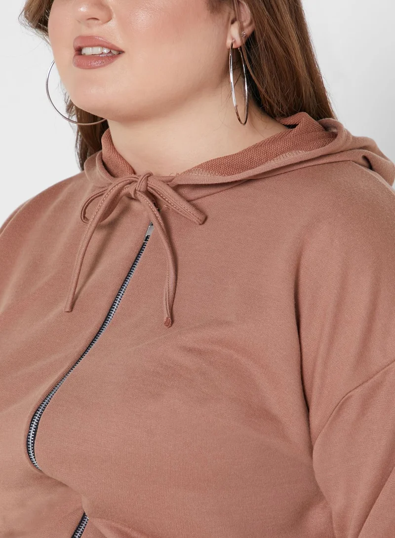 I Saw It First Curve Drawstring Detail Zipped Hoodie
