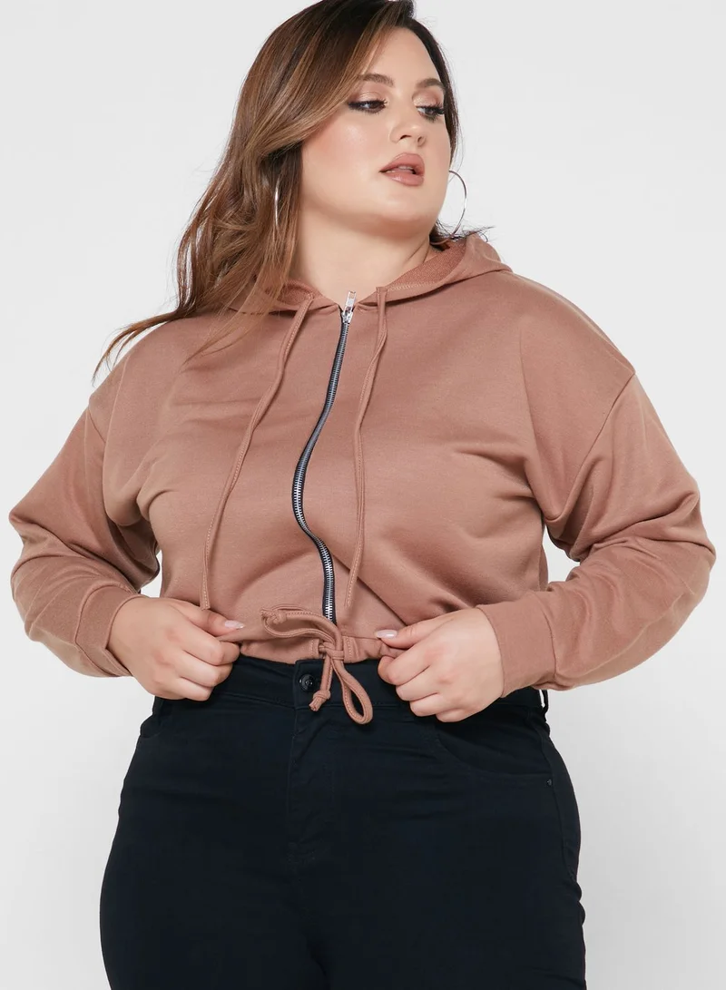 I Saw It First Curve Drawstring Detail Zipped Hoodie