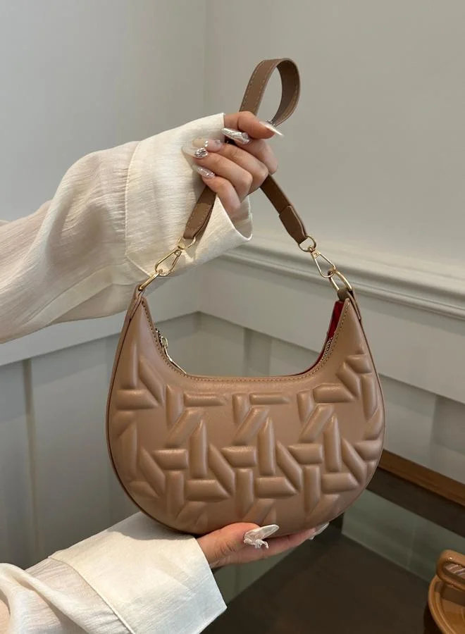 Take Two Beige Quilted Crescent Bag