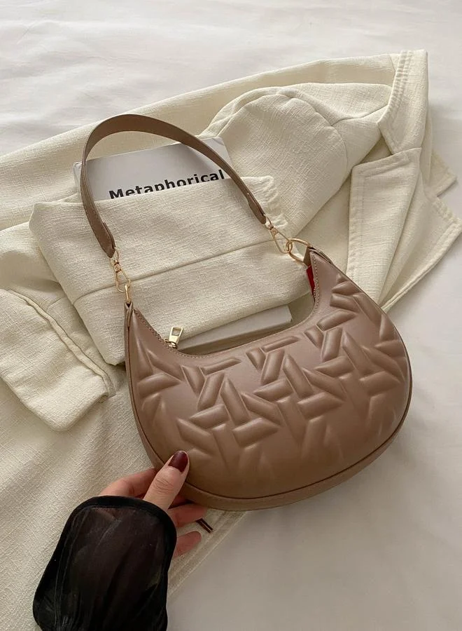 Take Two Beige Quilted Crescent Bag