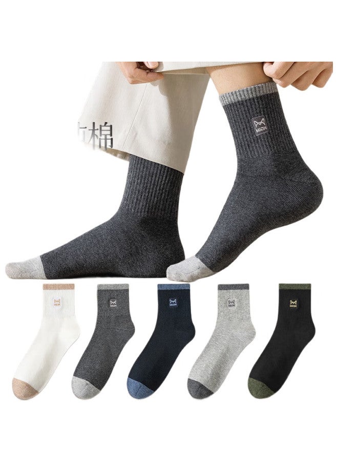 MIIOW 5-Pair Pack, Odor-Resistant Mid-Calf Men'S Socks, 100% Cotton Embroidered, Summer Comfortable Breathable Casual Men'S Socks, One Size Fits All - Image 1