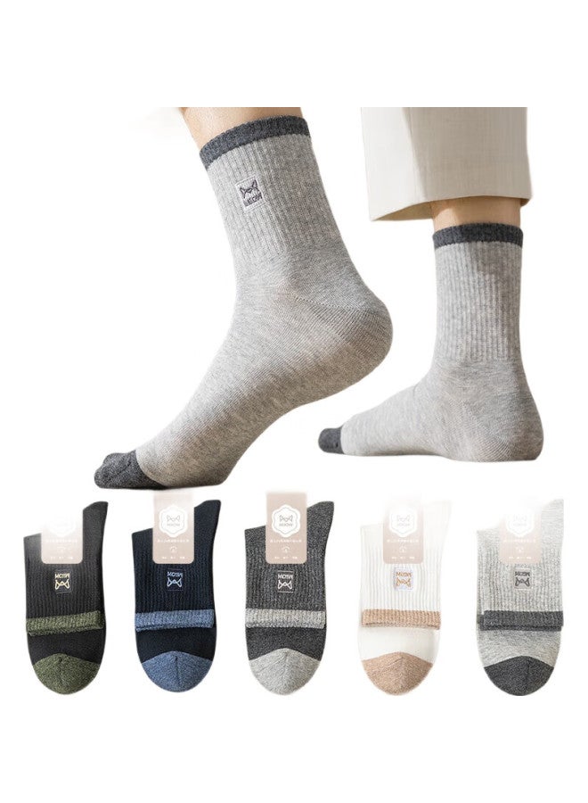 MIIOW 5-Pair Pack, Odor-Resistant Mid-Calf Men'S Socks, 100% Cotton Embroidered, Summer Comfortable Breathable Casual Men'S Socks, One Size Fits All - Image 3