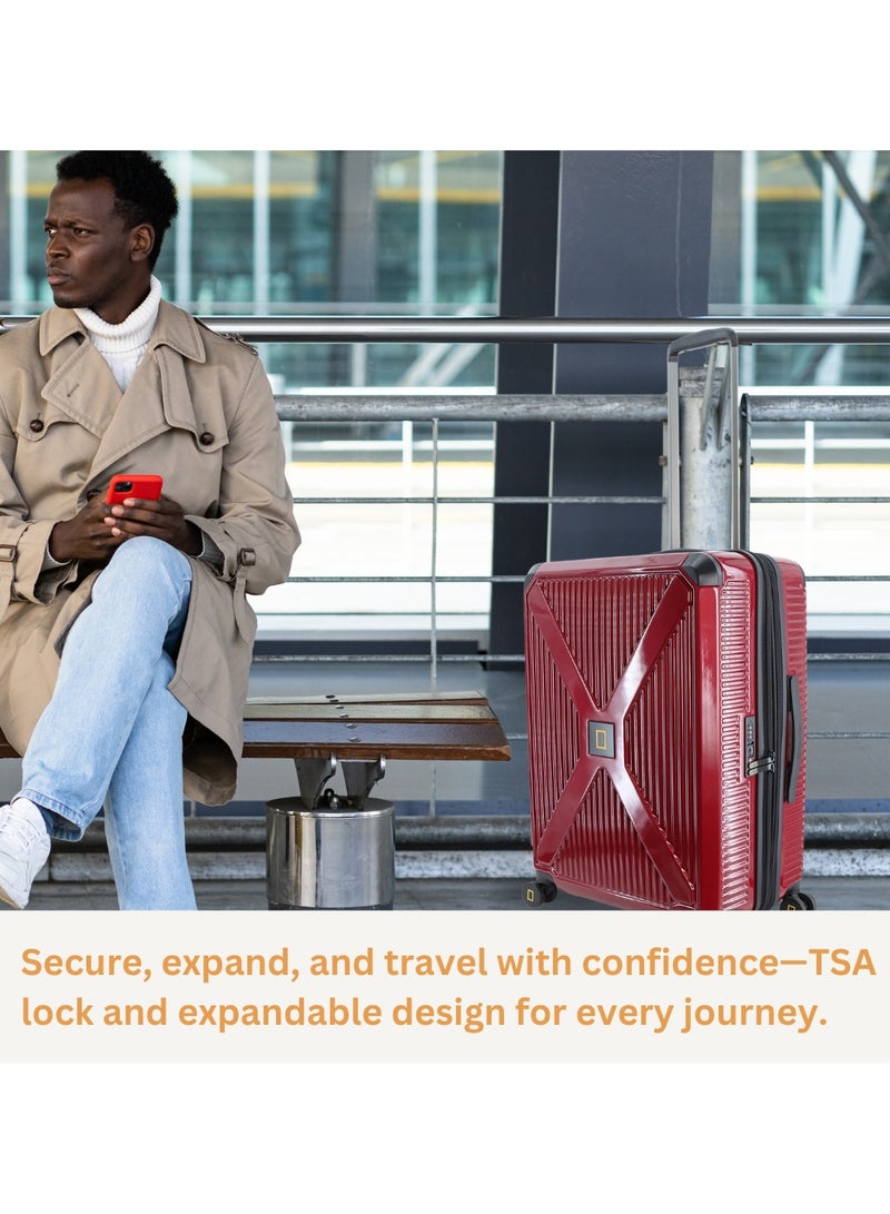 ناشيونال چيوغرافيك حقيبة سفر صغيرة بعجلات مزدوجة من ناشيونال جيوغرافيك معدنية حمراء قابلة للتوسيع مع قفل - Image 4