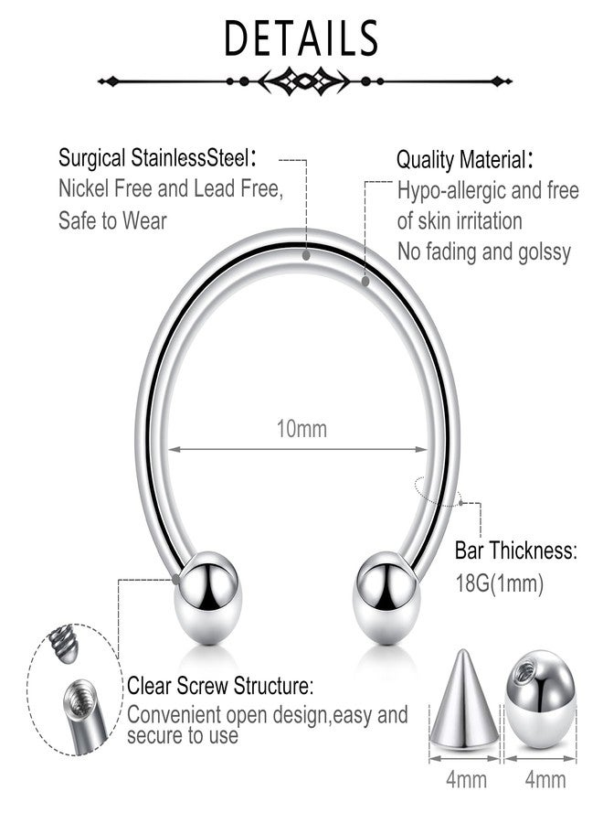 D.Bella 16G 10mm Surgical Steel Nose Septum Horseshoe Hoop Eyebrow Lip Navel Belly Nipple Piercing Ring 10mm Helix Tragus Daith Rook Earrings Replacement Spikes - Image 2