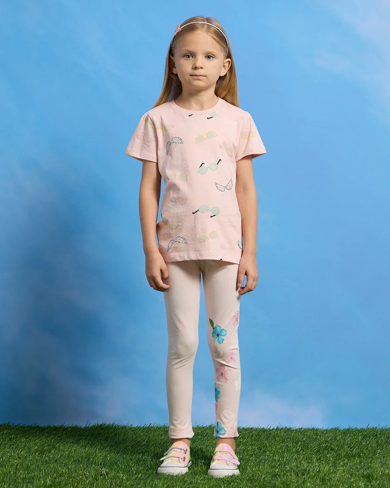 Redtag Girls Pink Sunglasses Print T-Shirt