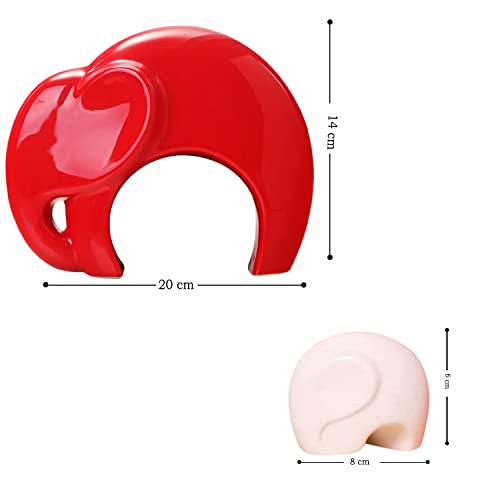 SRJANA Home Décor Lucky Charm Elephant Mother & Child | Piano Finish Ceramic Figures - (Set of 2 Piece, Red and White) - Image 4