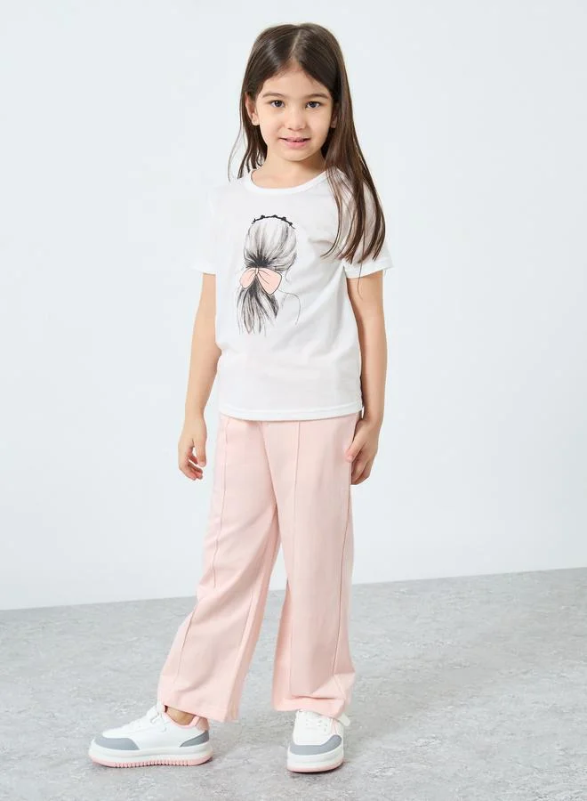 Styli Styli Girls Pink Wide Leg Joggers with Pintuck Detail