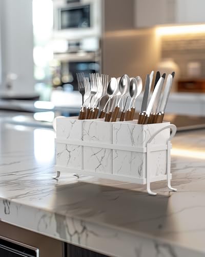 GaryVault Marble Utensil Holder for Countertop - Stylish Marble Kitchen Accessories for Effortless Organization, Ideal Silverware Caddy for Party, Farmhouse Decor Friendly - Image 4