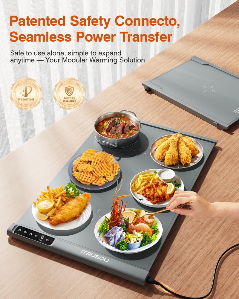 itrusou Food Warming Mat 25.2x16 – Extendable Roll-Up Electric Warming Tray with 7 Temp Settings, 99H Timer, Switchable℃/℉, Interlocking Expansion Design, Ideal for Buffet Parties Chafing Dishes - Image 5
