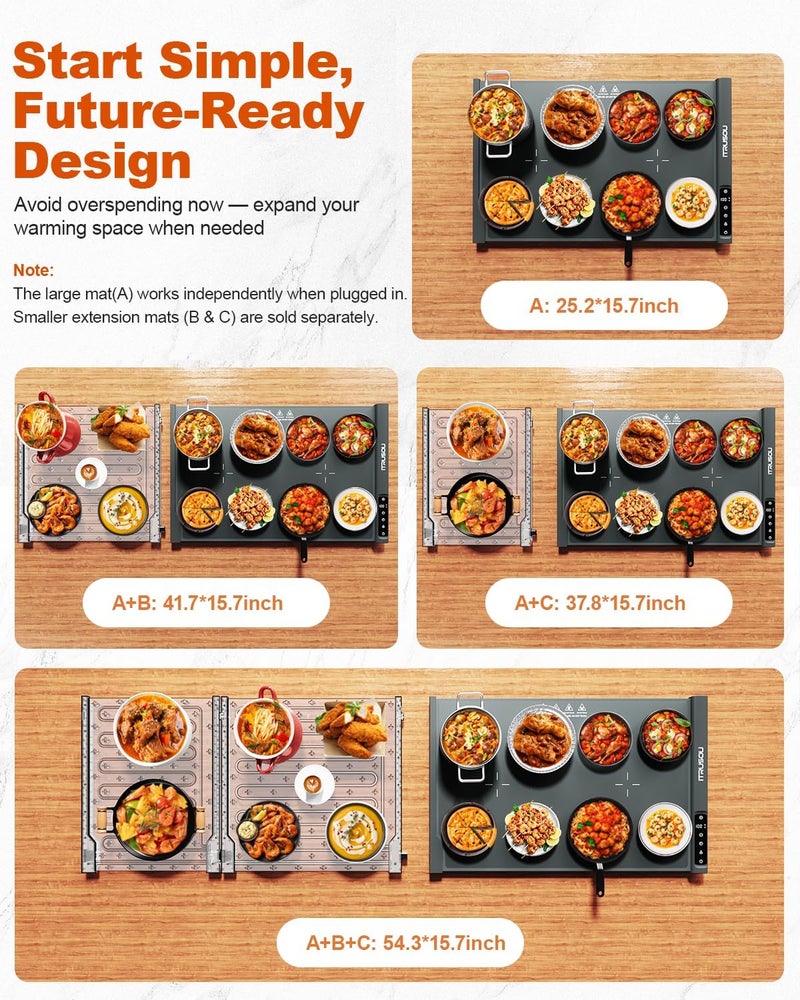 itrusou Food Warming Mat 25.2x16 – Extendable Roll-Up Electric Warming Tray with 7 Temp Settings, 99H Timer, Switchable℃/℉, Interlocking Expansion Design, Ideal for Buffet Parties Chafing Dishes - Image 4