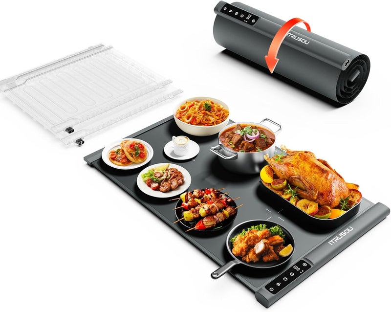 itrusou Food Warming Mat 25.2x16 – Extendable Roll-Up Electric Warming Tray with 7 Temp Settings, 99H Timer, Switchable℃/℉, Interlocking Expansion Design, Ideal for Buffet Parties Chafing Dishes - Image 1