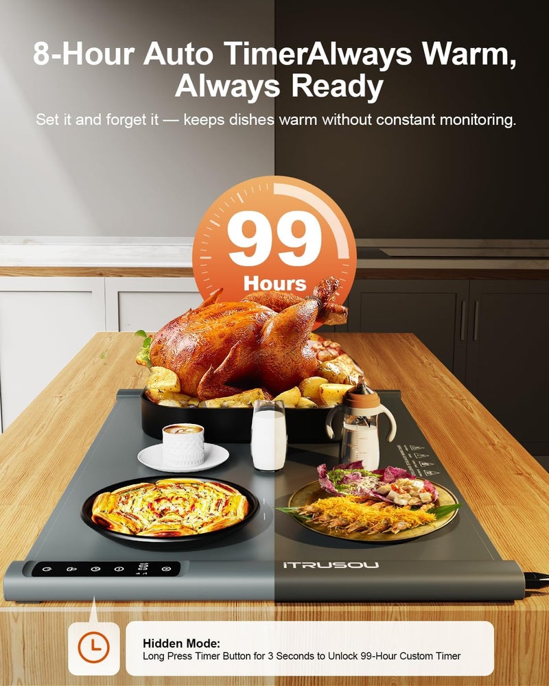itrusou Food Warming Mat 25.2x16 – Extendable Roll-Up Electric Warming Tray with 7 Temp Settings, 99H Timer, Switchable℃/℉, Interlocking Expansion Design, Ideal for Buffet Parties Chafing Dishes - Image 3