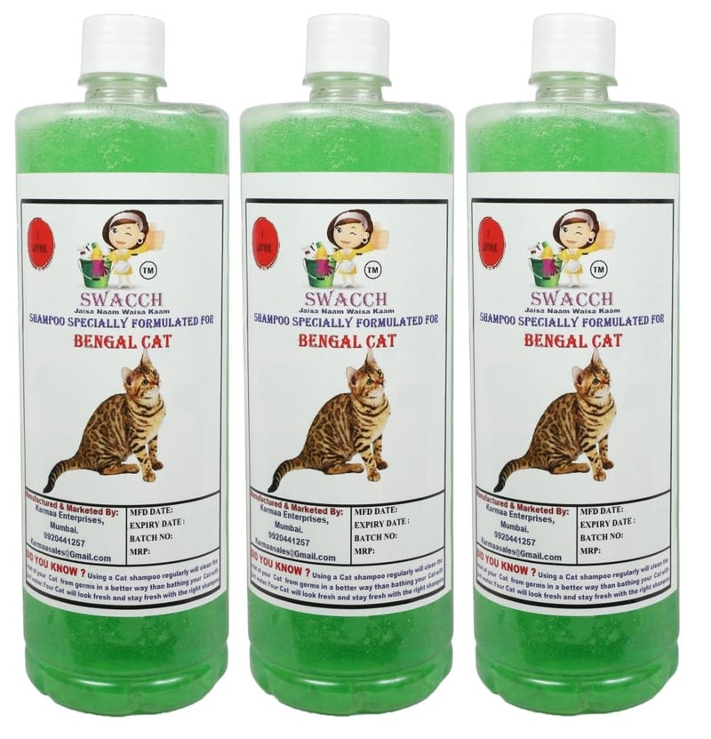 Swacch Bengal Cat Shampoo -1 Litre (Pack of 3) (Neem Alovera) + Bath Brush with Adjustable Straps Combo Pack - Image 2