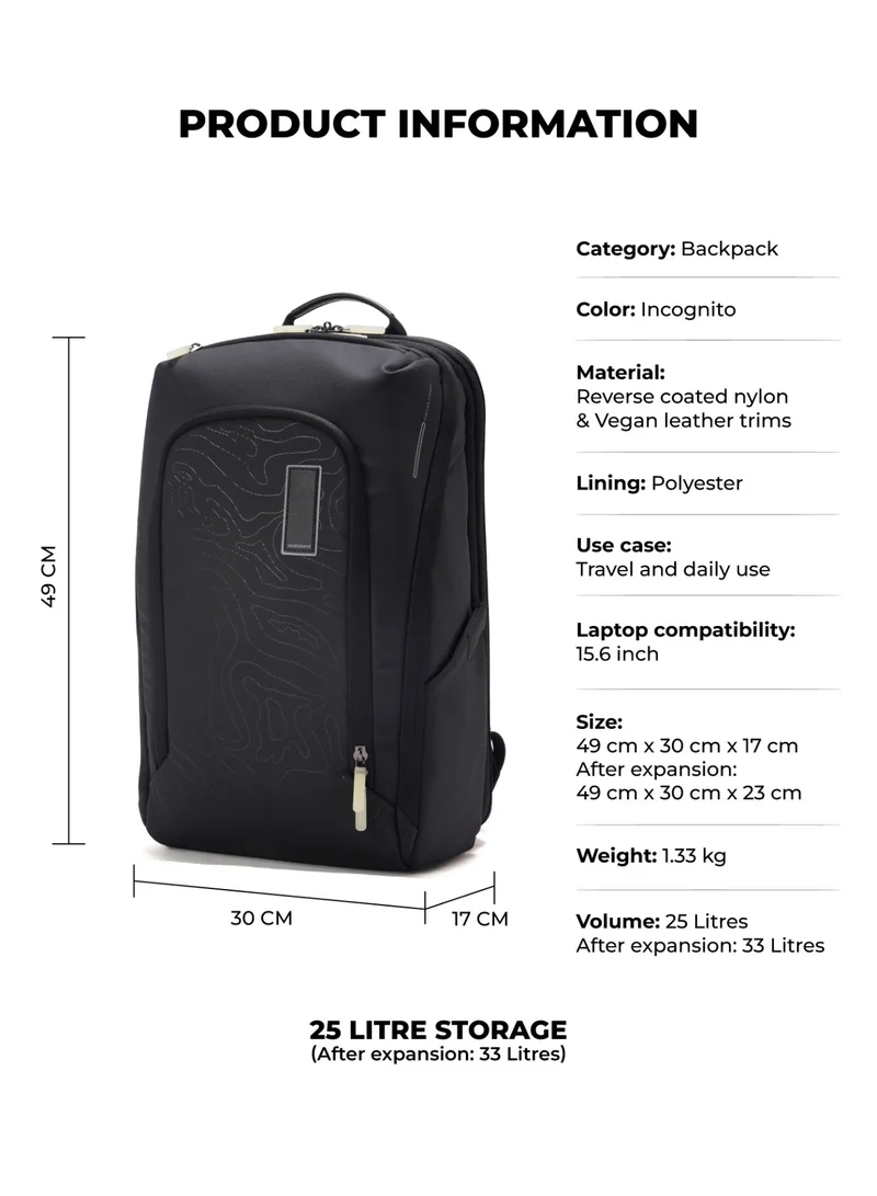 موكوبارا للتجارة ذ.م.م The Long Range Backpack - Expandable Water-Resistant Nylon | Black, Incognito