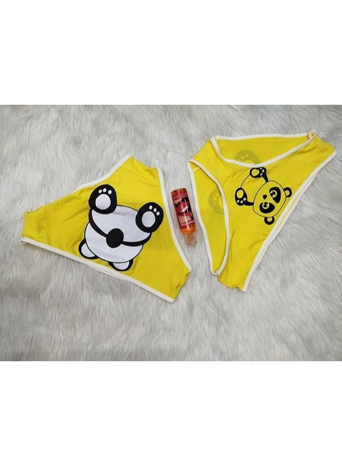 هنادى اندرات نسائية قطن شكل باندا لطيف خامة ناعمة ومريحة تصميم كيوت مناسب للبنات والسيدات استخدام يومي للبشرة الحساسة Hn 1048 اللون : اصفر المقاس: M - L - Image 3