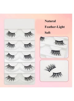 DAODER DAODER False Eyelashes Half Lashes Wispy Cat Eye Faux 3D Mink Lashes Natural Look Soft Handmade Wispies 7-15mm Eye Lashes For Eye Makeup 5 Pairs (Half Lashes 04)  - Image 2