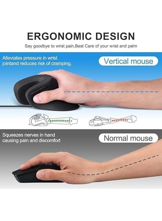 Ergonomic Vertical Wireless Mouse – Silent 6-Button Optical Mouse with 800/1200/1600 DPI, 2.4GHz USB Receiver for PC, Laptop, Mac & Desktop (Right Hand) - Image 3