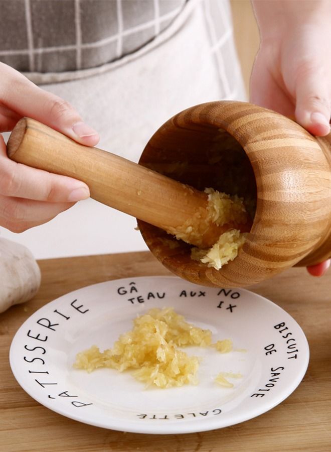 general Bamboo Pestle And Mortar Type Herb Spice Tools Bamboo Mortar Pestle Set Garlic Pounder - Image 2