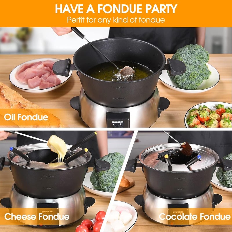 EDWODER Electric Fondue Pot Set,2-Quart 1000-Watt Non-Stick Fondue Maker with Temperature Control,8 Forks,Perfect for Chocolate, Cheese, Caramel - Image 2
