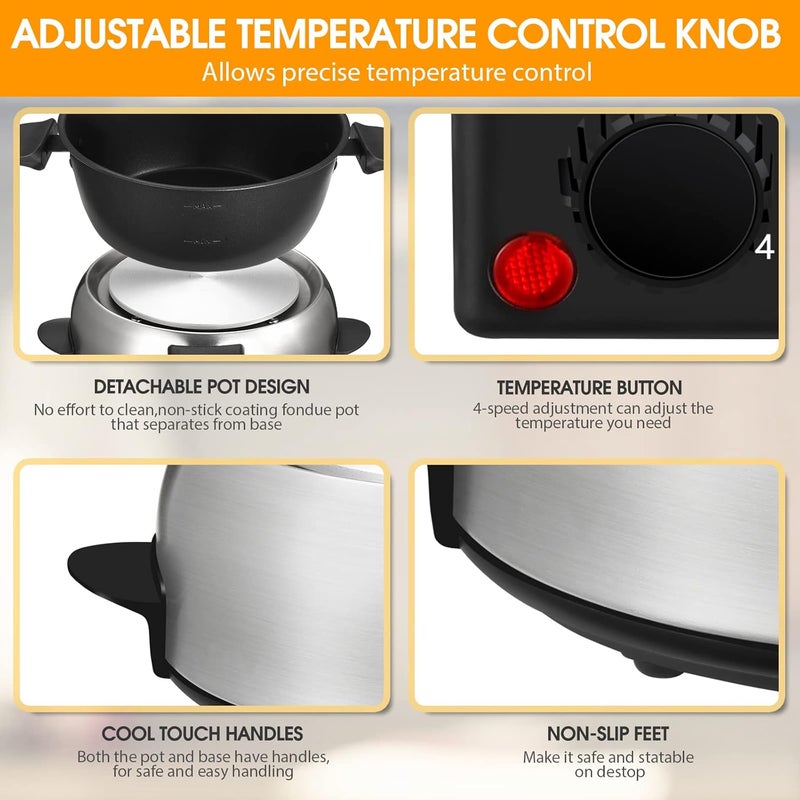 EDWODER Electric Fondue Pot Set,2-Quart 1000-Watt Non-Stick Fondue Maker with Temperature Control,8 Forks,Perfect for Chocolate, Cheese, Caramel - Image 5