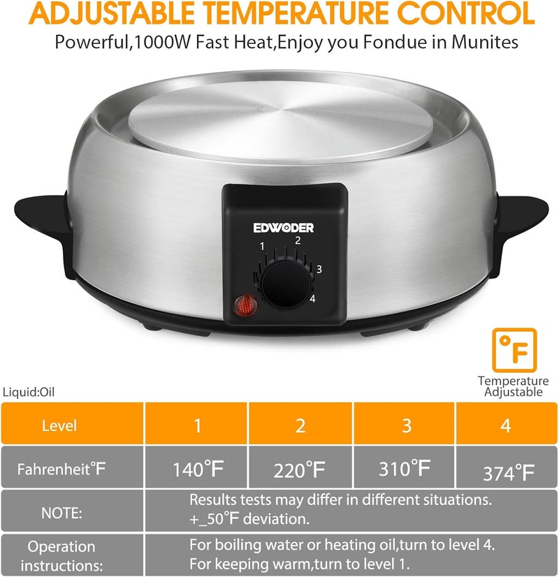 EDWODER Electric Fondue Pot Set,2-Quart 1000-Watt Non-Stick Fondue Maker with Temperature Control,8 Forks,Perfect for Chocolate, Cheese, Caramel - Image 4