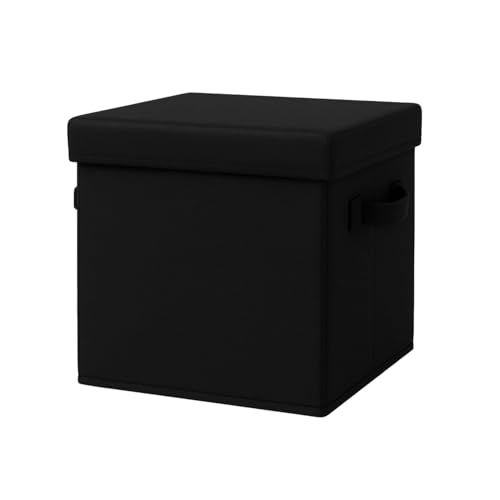 Sopent Fabric Storage Box and Organiser with Lid – Black 27x27x27cm, 20L | Foldable Storage Box for Clothes, Toys, Books, Files & Wardrobe - Image 1