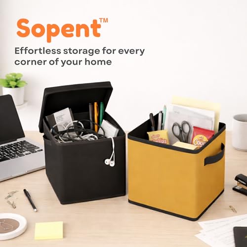 Sopent Fabric Storage Box and Organiser with Lid – Black 27x27x27cm, 20L | Foldable Storage Box for Clothes, Toys, Books, Files & Wardrobe - Image 4
