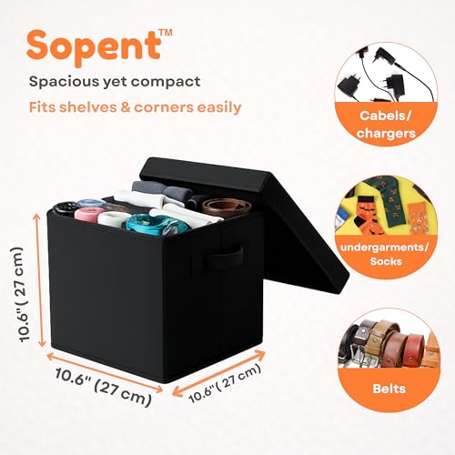 Sopent Fabric Storage Box and Organiser with Lid – Black 27x27x27cm, 20L | Foldable Storage Box for Clothes, Toys, Books, Files & Wardrobe - Image 2