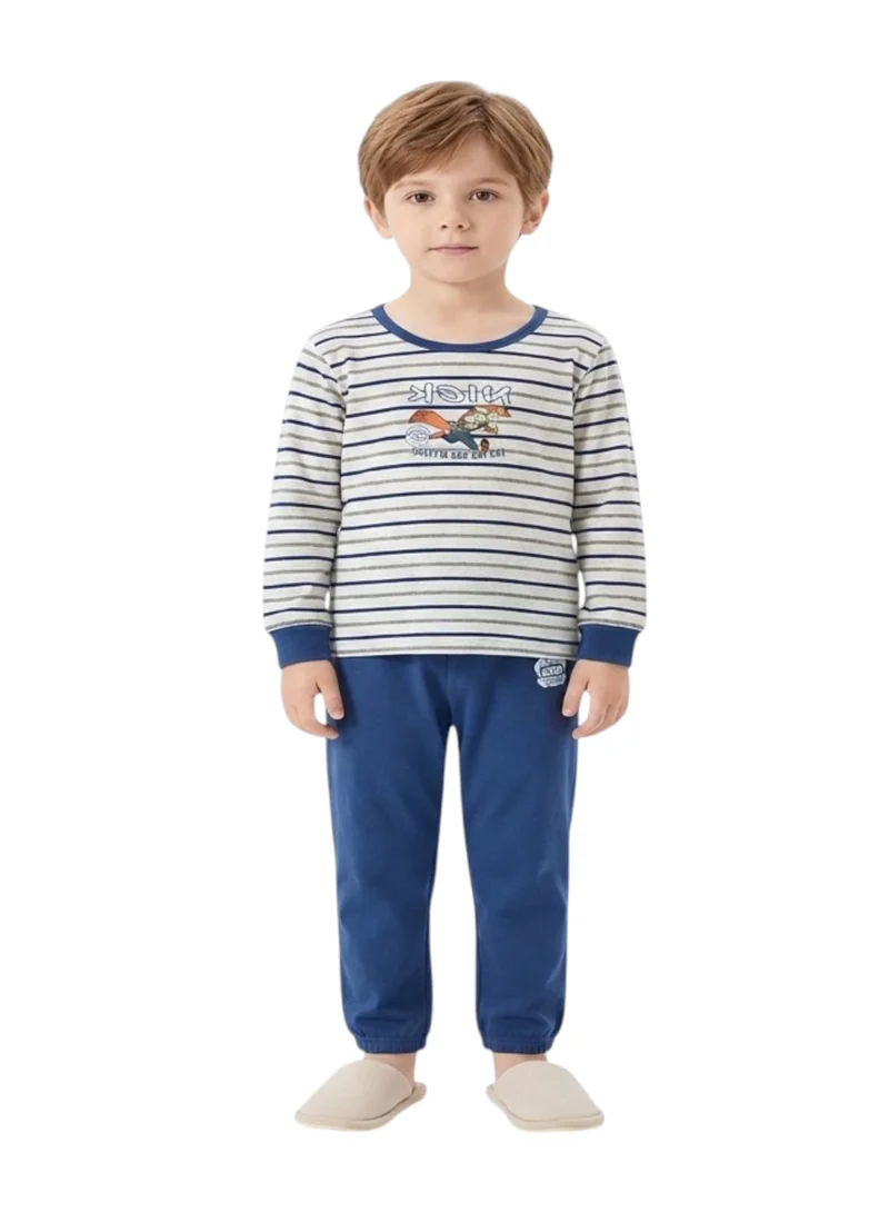 Bidani Boys Cotton  Pajama Set with Print – Blue