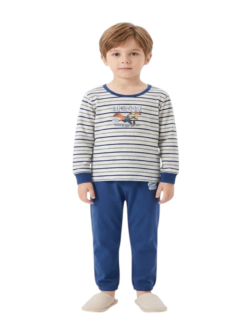 بيداني Boys Cotton  Pajama Set with Otopiaa Print – Blue - Image 1