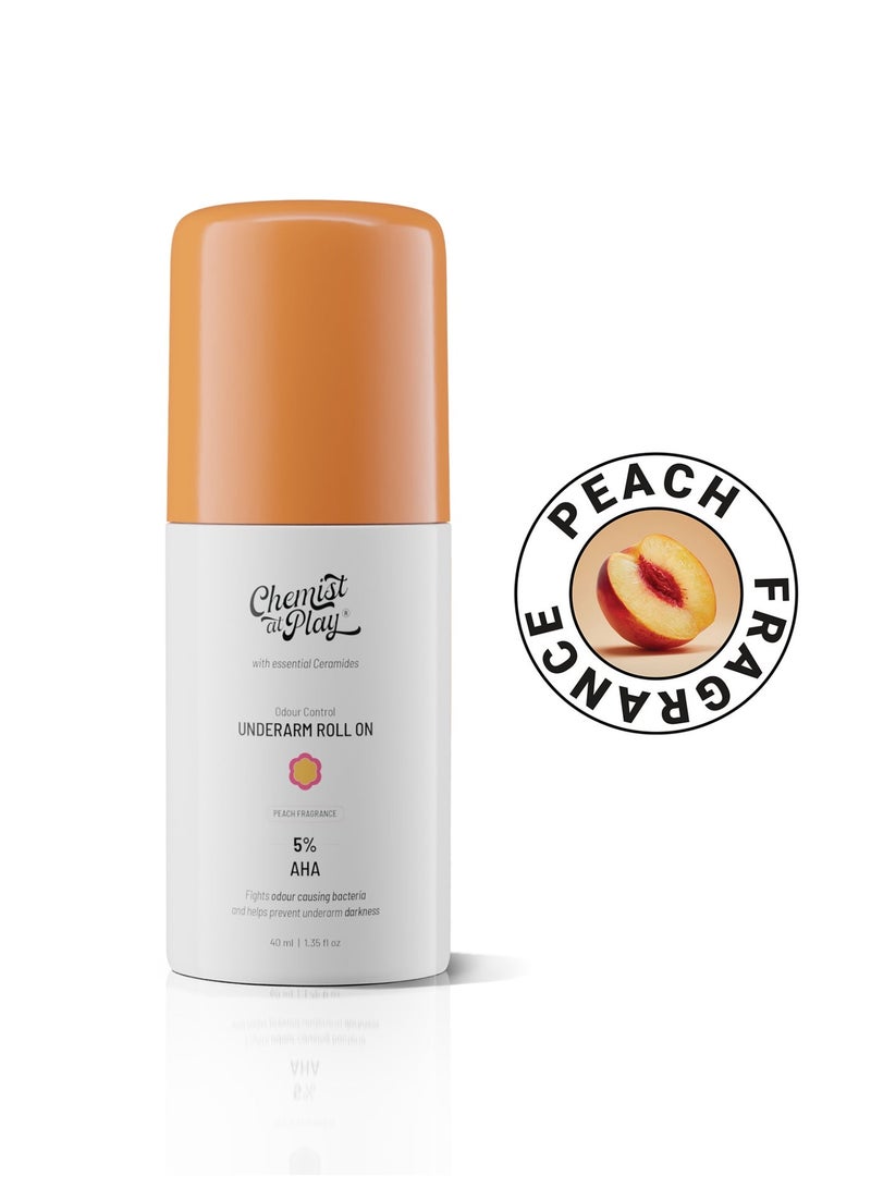 Chemist at Play Roll On Deodorant | Peach Fragrance | Underarms & Body | Lactic Acid, Mandelic Acid & Ceramides | Alcohol & Aluminium Free - Image 1