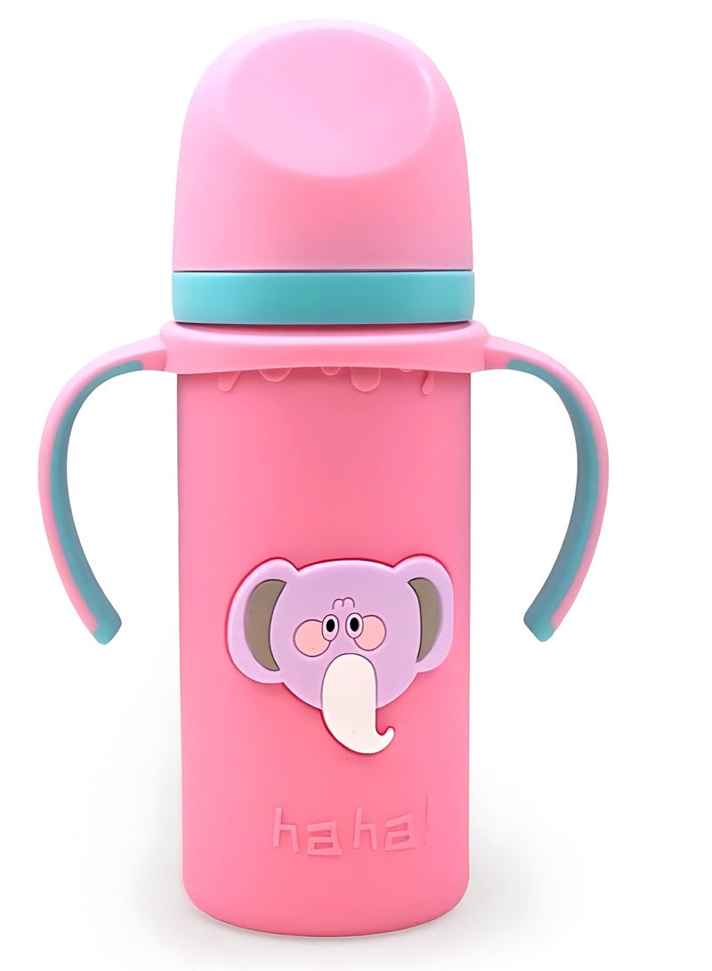 Twisoo Twisoo Glass Milk Bottle for Babies 3-in-1 - BPA-Free Feeding Bottle with Protective Silicone Case, Premium Glass, 220ml Thermos with 6-8 Hours Heat Retention (Pink) - Image 1