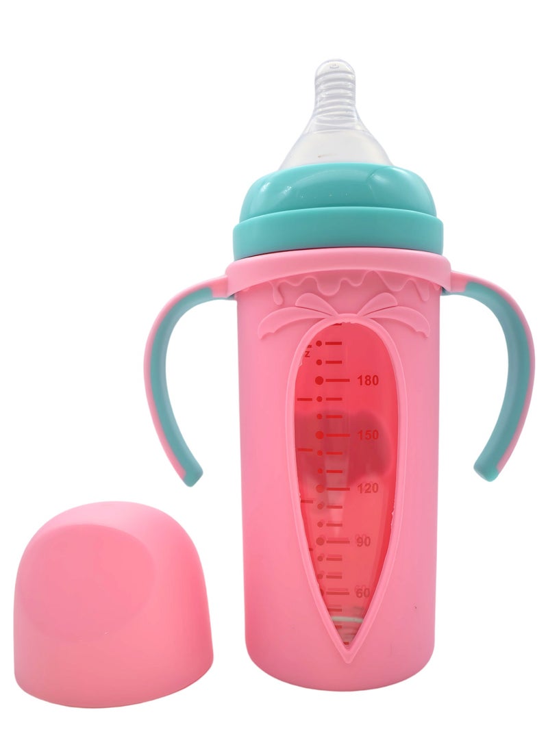 Twisoo Twisoo Glass Milk Bottle for Babies 3-in-1 - BPA-Free Feeding Bottle with Protective Silicone Case, Premium Glass, 220ml Thermos with 6-8 Hours Heat Retention (Pink) - Image 5