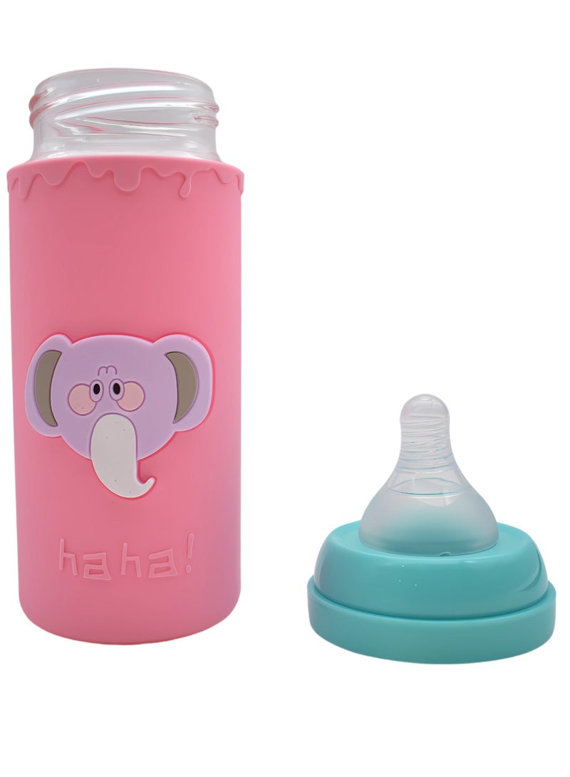 Twisoo Twisoo Glass Milk Bottle for Babies 3-in-1 - BPA-Free Feeding Bottle with Protective Silicone Case, Premium Glass, 220ml Thermos with 6-8 Hours Heat Retention (Pink) - Image 2