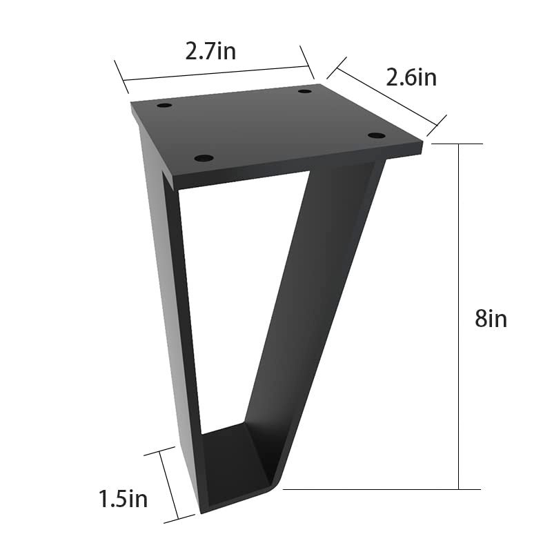 Oprika 8 inch TriangleShape Metal Furniture Legs 4pcs Heavy Duty Furniture Table Legs Bench Legs Black Metal for Sofa Mid Century Modern Metal Legs with Screws and Floor Protects Rubber 8inch - Image 2