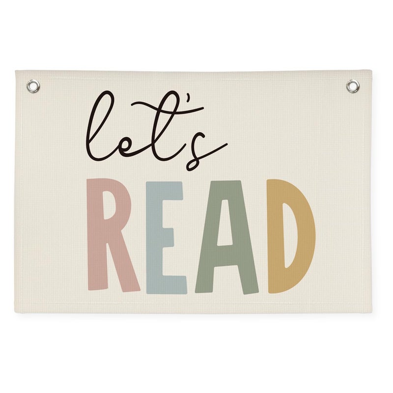 XYDEG Boho Classroom Decor Lets Read Signs for Classroom Reading Corner Wall Decor Wall Sign Nursery Canvas BannerLibrary Decor Boho Classroom Kids Reading Bookshelf Decor Flag Banner 30x20 Inch - Image 2