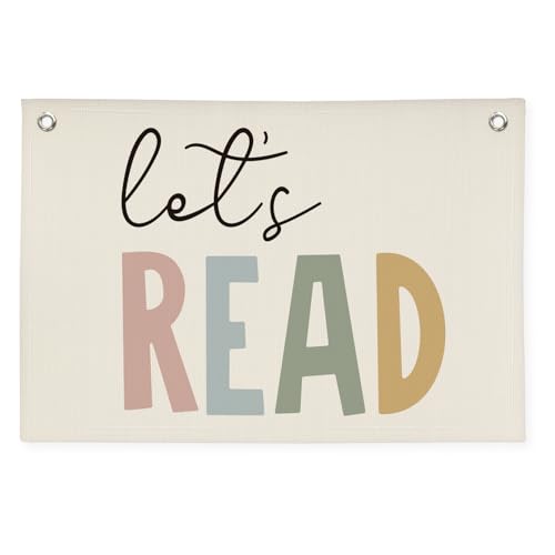XYDEG Boho Classroom Decor Lets Read Signs for Classroom Reading Corner Wall Decor Wall Sign Nursery Canvas BannerLibrary Decor Boho Classroom Kids Reading Bookshelf Decor Flag Banner 30x20 Inch - Image 1