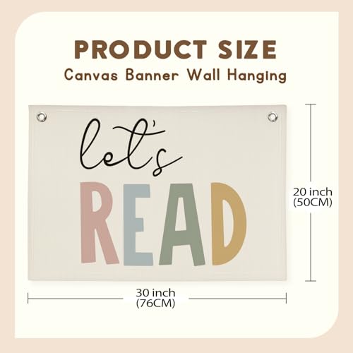 XYDEG Boho Classroom Decor Lets Read Signs for Classroom Reading Corner Wall Decor Wall Sign Nursery Canvas BannerLibrary Decor Boho Classroom Kids Reading Bookshelf Decor Flag Banner 30x20 Inch - Image 3