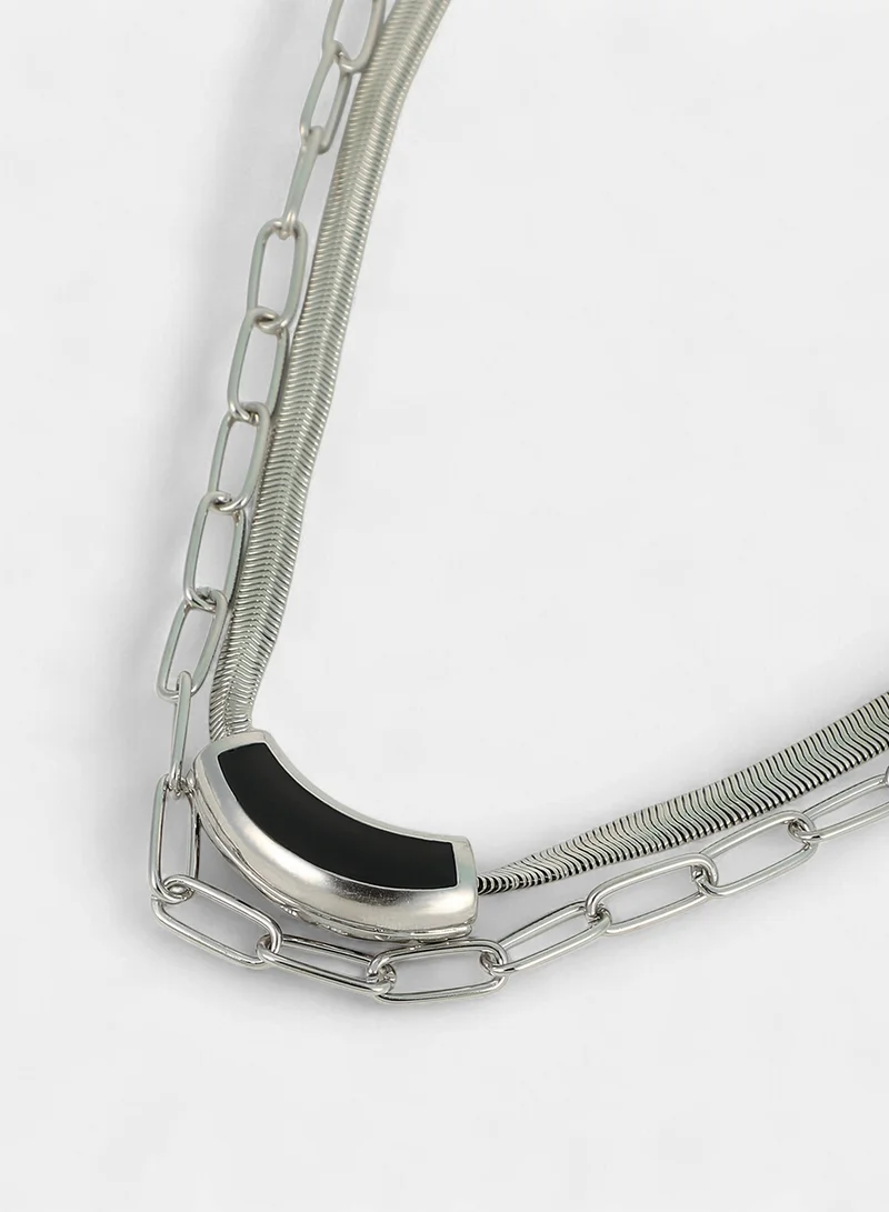 SOHI SOHI Women The Sylvan-Snakechain Multi-Layer Necklace | Chrome  Colour | One-Size | Metallic Alloy Material | Lobster Clasp Closure | Necklace For Casual & Evening Wear