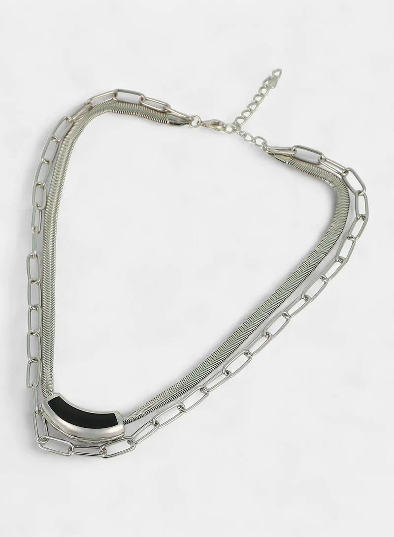 SOHI SOHI Women The Sylvan-Snakechain Multi-Layer Necklace | Chrome  Colour | One-Size | Metallic Alloy Material | Lobster Clasp Closure | Necklace For Casual & Evening Wear