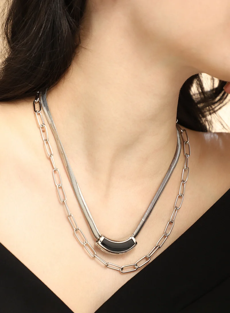 SOHI SOHI Women The Sylvan-Snakechain Multi-Layer Necklace | Chrome  Colour | One-Size | Metallic Alloy Material | Lobster Clasp Closure | Necklace For Casual & Evening Wear