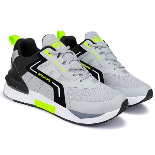 BERSACHE Men Premium Sports,Gym, Trending, Stylish Running Shoes (Grey), 9 UK - Image 1