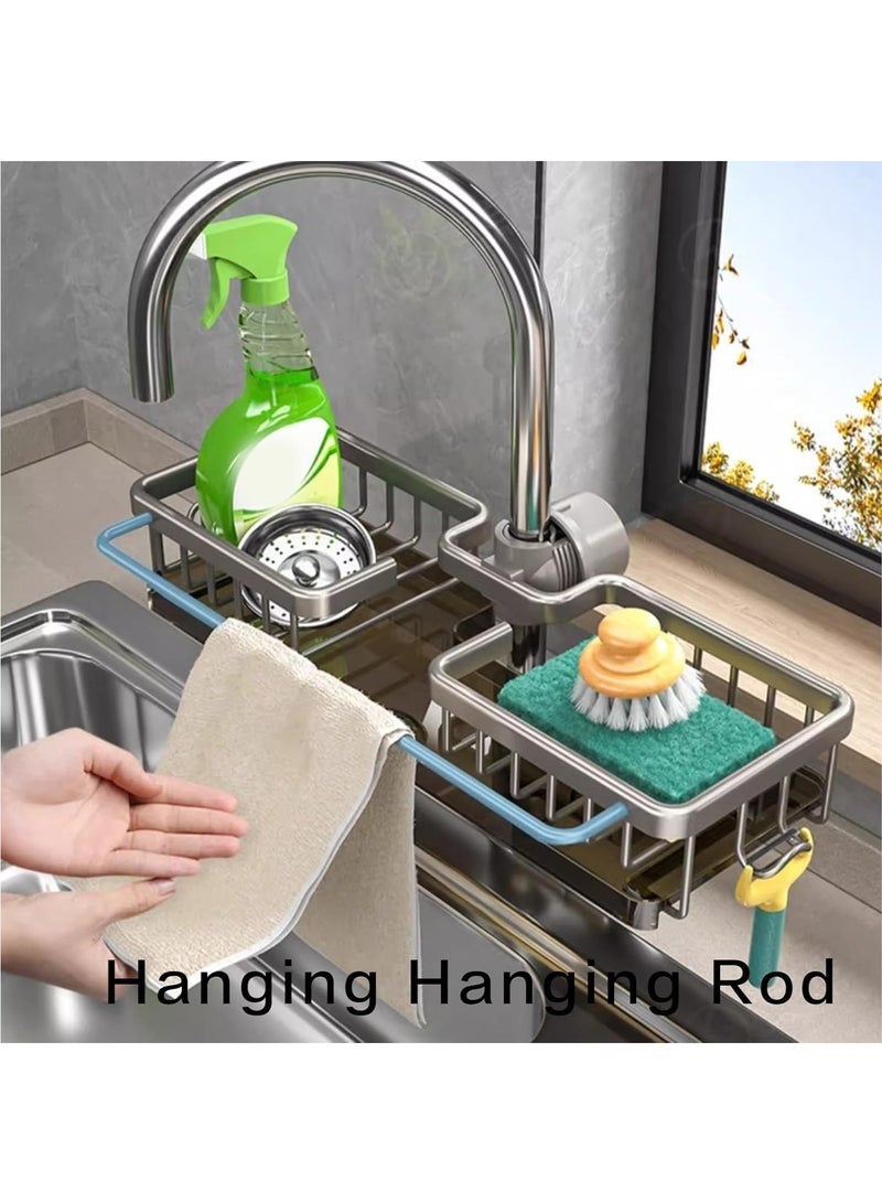 يلا جوي منظم حوض المطبخ، منظم حوض المطبخ حول الصنبور، حامل إسفنجة الحوض، رف منظم حوض المطبخ لأنابيب المياه المستديرة مقاس 0.7-1.1 بوصة (أسود، 2 في 1) - Image 4