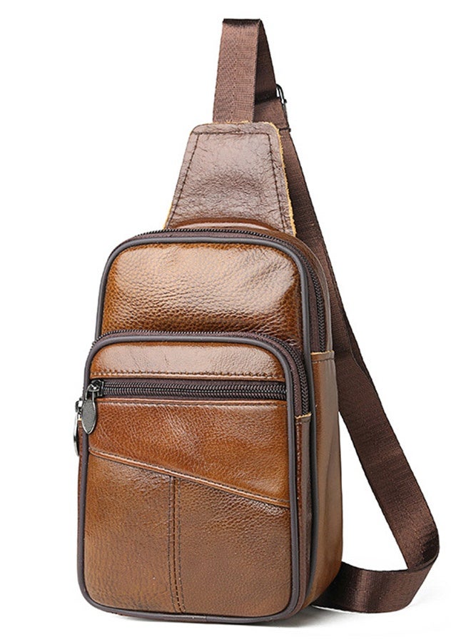 Men'S Crossbody Bag - Premium Genuine Leather Chest Bag - Waterproof Cowhide Mini Backpack With Adjustable Shoulder Strap Light Brown (21x14 Cm) - Image 1